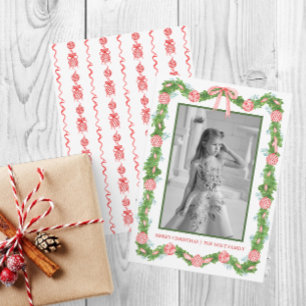 Watercolor Chinoiserie Ornaments Garland Christmas Holiday Card