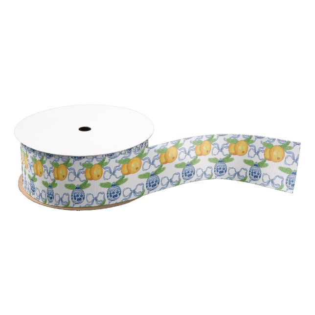 Watercolor Chinoiserie Ornaments & Mandarins Grosgrain Ribbon (Spool)
