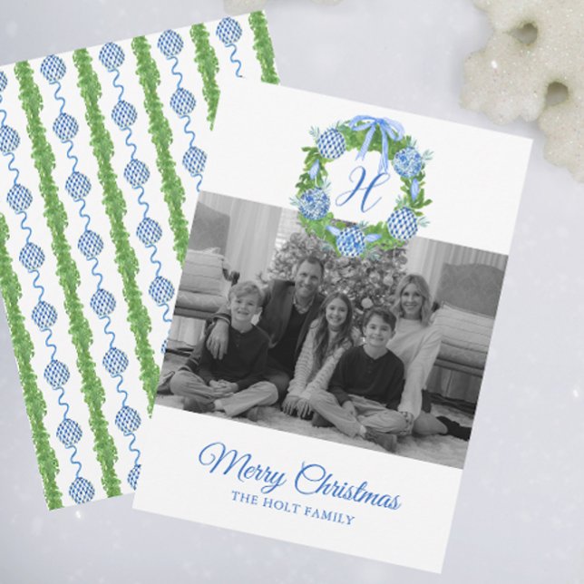 Watercolor Chinoiserie Ornaments Wreath Christmas Holiday Card (Creator Uploaded)