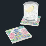Watercolor Chinoiserie Pagoda Cheetah Ginger Jar Stone Coaster<br><div class="desc">PreppyPrint.com - Add your personalized touch. Transfer this design onto the products of your choice too! Please visit my designer store,  PreppyPrint.com,  for coordinating items.</div>