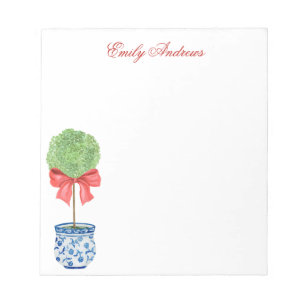Watercolor Chinoiserie Red Bow Topiary Notepad