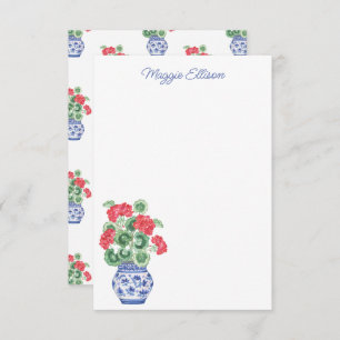 Watercolor Chinoiserie Vase of Red Geraniums Thank You Card