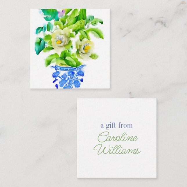 Watercolor Chinoiserie Vase with Flowers Enclosure Note Card (Front/Back)