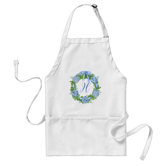 Watercolor Chinoiserie Wreath Christmas Adult Apron (Front)