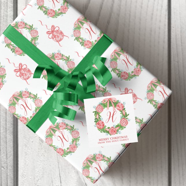 Watercolor Chinoiserie Wreath Christmas Enclosure Note Card (Watercolor Chinoiserie Wreath Christmas Enclosure Cards)