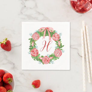 Watercolor Chinoiserie Wreath Christmas Monogram Napkins