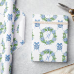 Watercolor Chinoiserie Wreath Christmas Monogram Wrapping Paper<br><div class="desc">PreppyPrint.com - Celebrate Christmas in style! Add your personalized touch to this wrapping paper. Transfer this design onto the products of your choice too! Please visit my designer store,  PreppyPrint.com,  for coordinating items.</div>