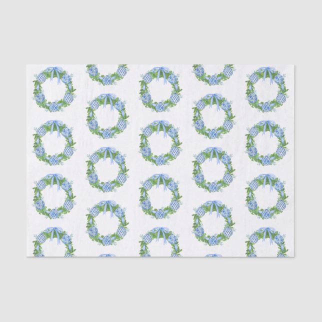 Watercolor Chinoiserie Wreath Christmas Tissue Paper (Front)