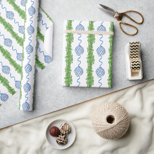 Watercolor Chinoiserie Wreath & Garland Christmas Wrapping Paper (Crafts)