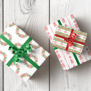 Watercolor Chinoiserie Wreath & Garland Christmas Wrapping Paper Sheets