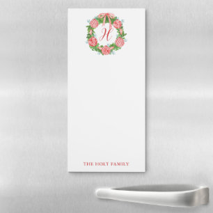 Watercolor Chinoiserie Wreath Monogram Christmas Magnetic Notepad
