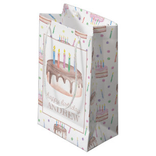 Watercolor Chocolate Birthday Cake Personalized Small Gift Bag