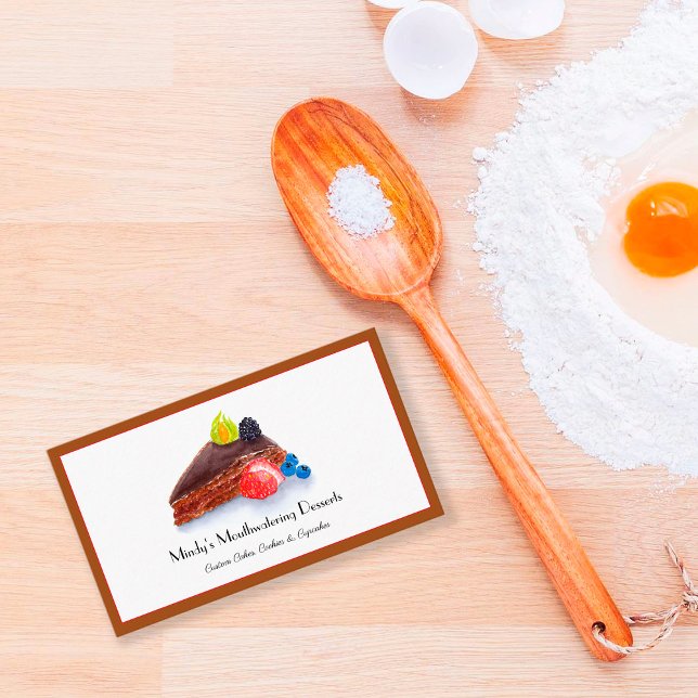 Watercolor Chocolate Cake Bakery  Business Card (Creator Uploaded)
