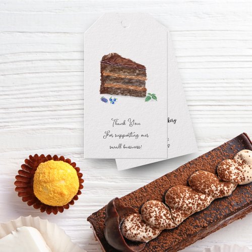 Watercolor Chocolate Cake Bakery Thank You Gift Tags
