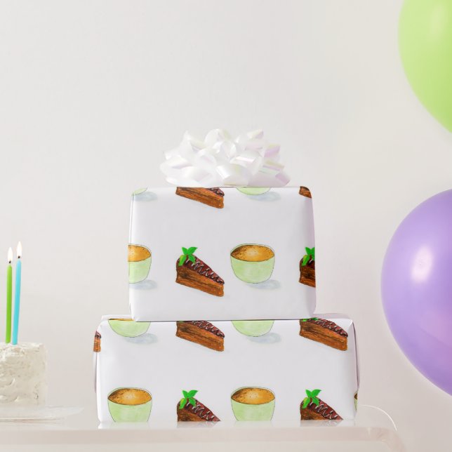 Watercolor Chocolate Cake With Coffee Wrapping Paper (Party Gifts)