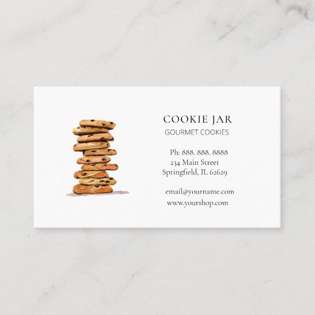 Watercolor Chocolate chip cookie Bakery  Business  Card (Front)