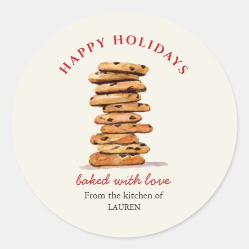 Watercolor Chocolate chip cookies Holiday  Classic Round Sticker