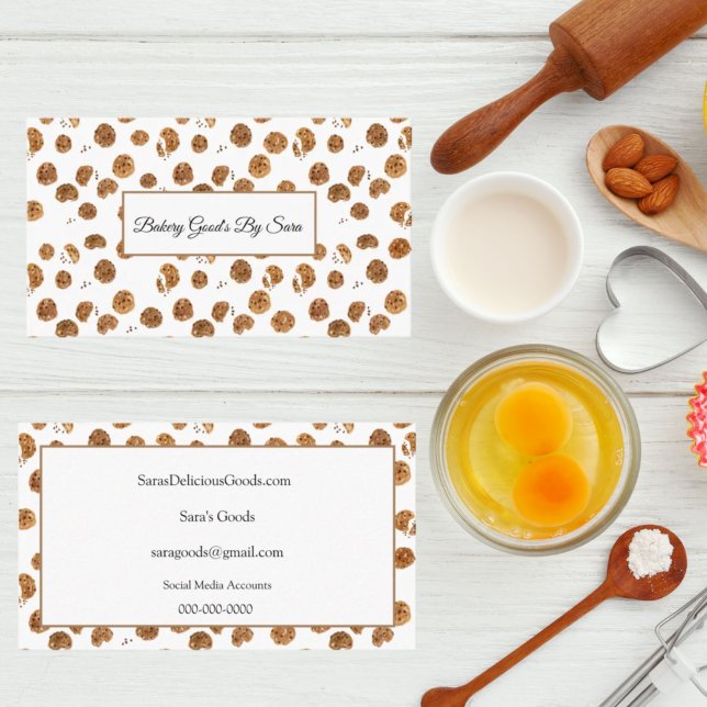 Watercolor Chocolate Chips Cookies Bakery Business Card (Creator Uploaded)