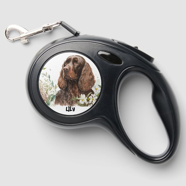 Watercolor Chocolate Cocker Spaniel Retractable Pet Leash (Front)