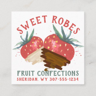watercolor chocolate covered strawberry confection square business card