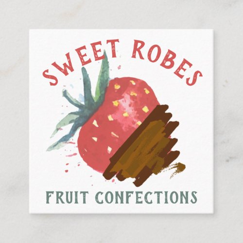 watercolor chocolate covered strawberry confection square business card