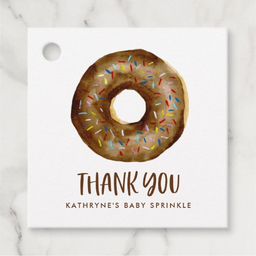 Watercolor Chocolate Donut Baby Sprinkle Thank You Favor Tags