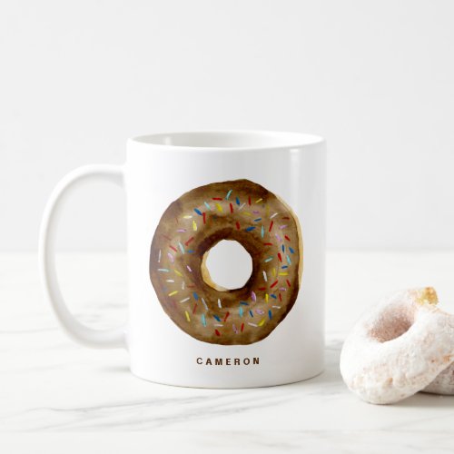 Watercolor Chocolate Donut Sprinkles Personalized Coffee Mug