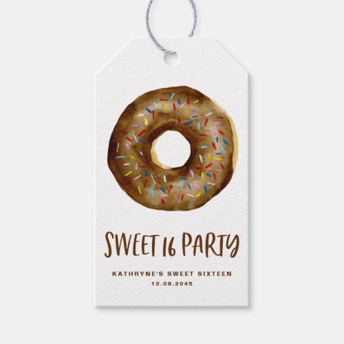Watercolor Chocolate Donut Sweet Sixteen Thank You Gift Tags