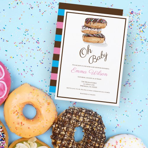 Watercolor Chocolate Donuts Baby Shower  Invitation