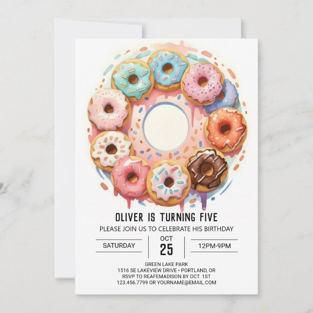 Watercolor Chocolate Donuts Birthday Invitation (Front)