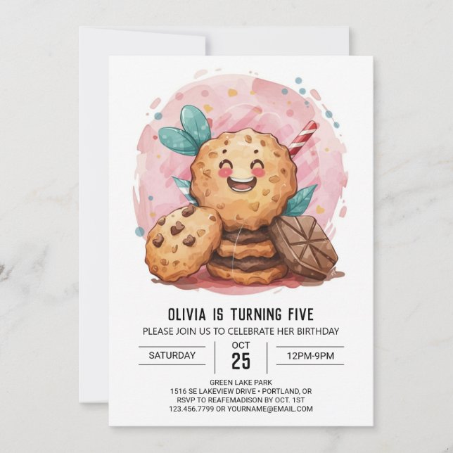 Watercolor Chocolate Editable Cookies Birthday Invitation (Front)