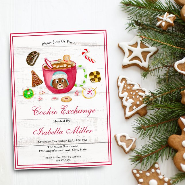 Watercolor Chocolate Gingerbread Cookie Exchange Invitation (This festive Holiday Sweets makes a great Cookie Exchange party invitation!)