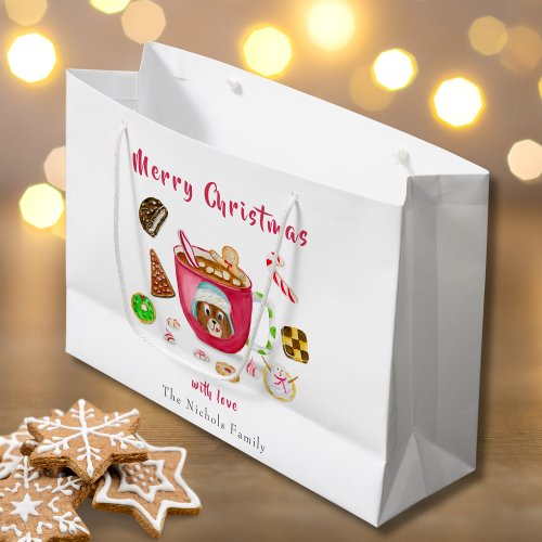 Watercolor Chocolate Gingerbread Cookies Holiday Large Gift Bag