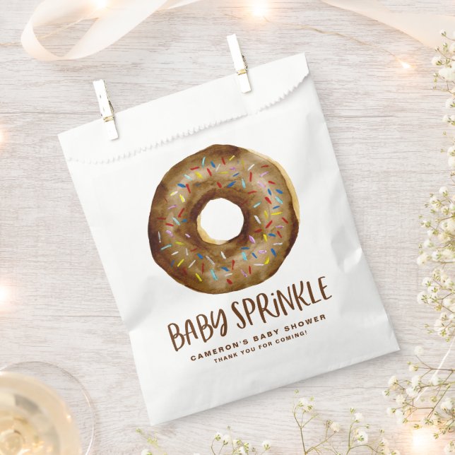 Watercolor Chocolate Glazed Donut Baby Sprinkle Favor Bag (Clipped)