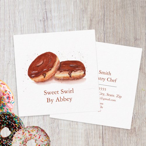 Watercolor Chocolate Glazed Donuts  Square Business Card