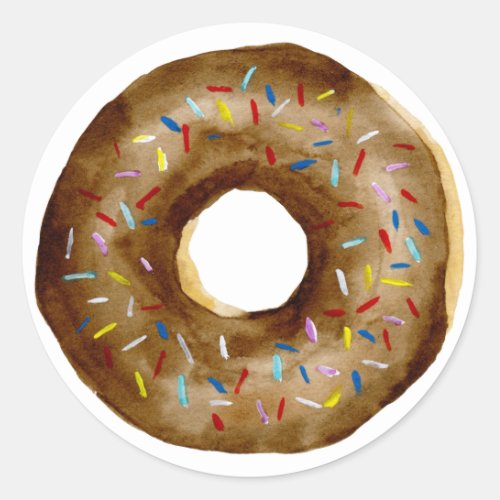 Watercolor Chocolate Sprinkle Donut Birthday Classic Round Sticker