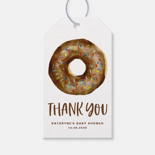 Watercolor Chocolate Sprinkle Donut Thank You Gift Tags