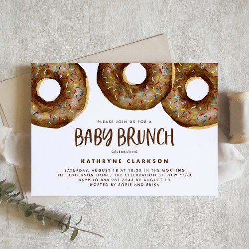 Watercolor Chocolate Sprinkle Donuts Baby Brunch Invitation