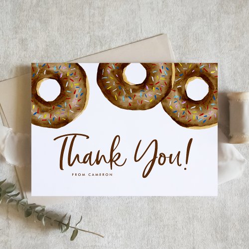 Watercolor Chocolate Sprinkle Donuts Birthday Thank You Card