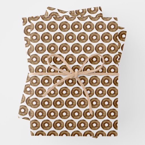 Watercolor Chocolate Sprinkle Donuts Pattern Wrapping Paper Sheets