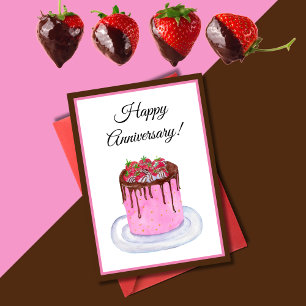 Watercolor Chocolate Strawberry Happy Anniversary Card