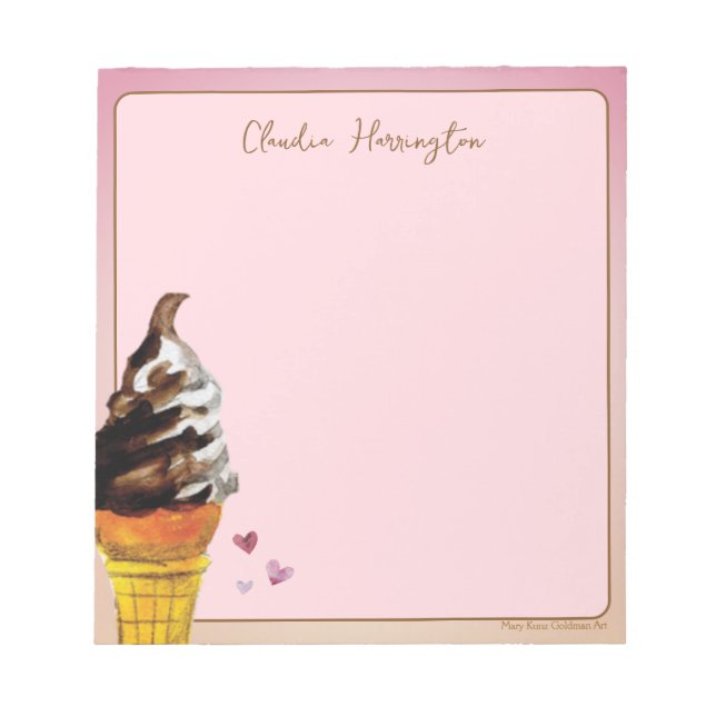 Watercolor Chocolate Vanilla Ice Cream Nostalgic Notepad (Front)