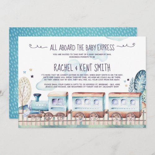 Watercolor Choo Choo Train Baby Shower by Mail Invitation