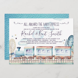 Watercolor Choo Choo Train Baby Shower Invitation