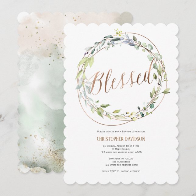 Watercolor, Christening Baptism Invitation (Front/Back)