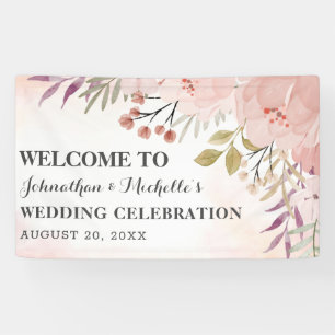 Watercolor Christian Blush Pink Floral Wedding Banner