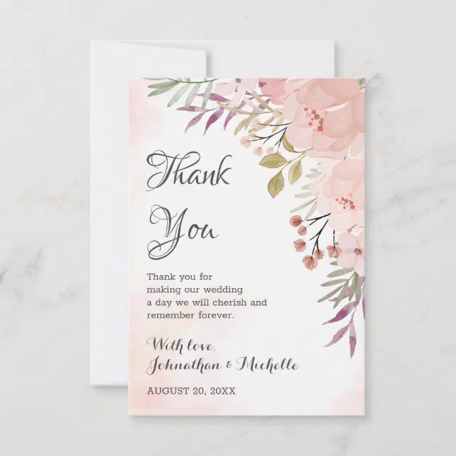 Watercolor Christian Blush Pink Floral Wedding Thank You Card | Zazzle