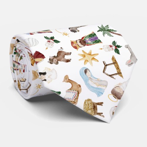 Watercolor Christian Christmas Nativity Neck Tie