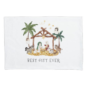 Watercolor Christian Christmas Nativity Pillow Case