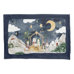 Watercolor Christian Christmas Nativity Pillow Case